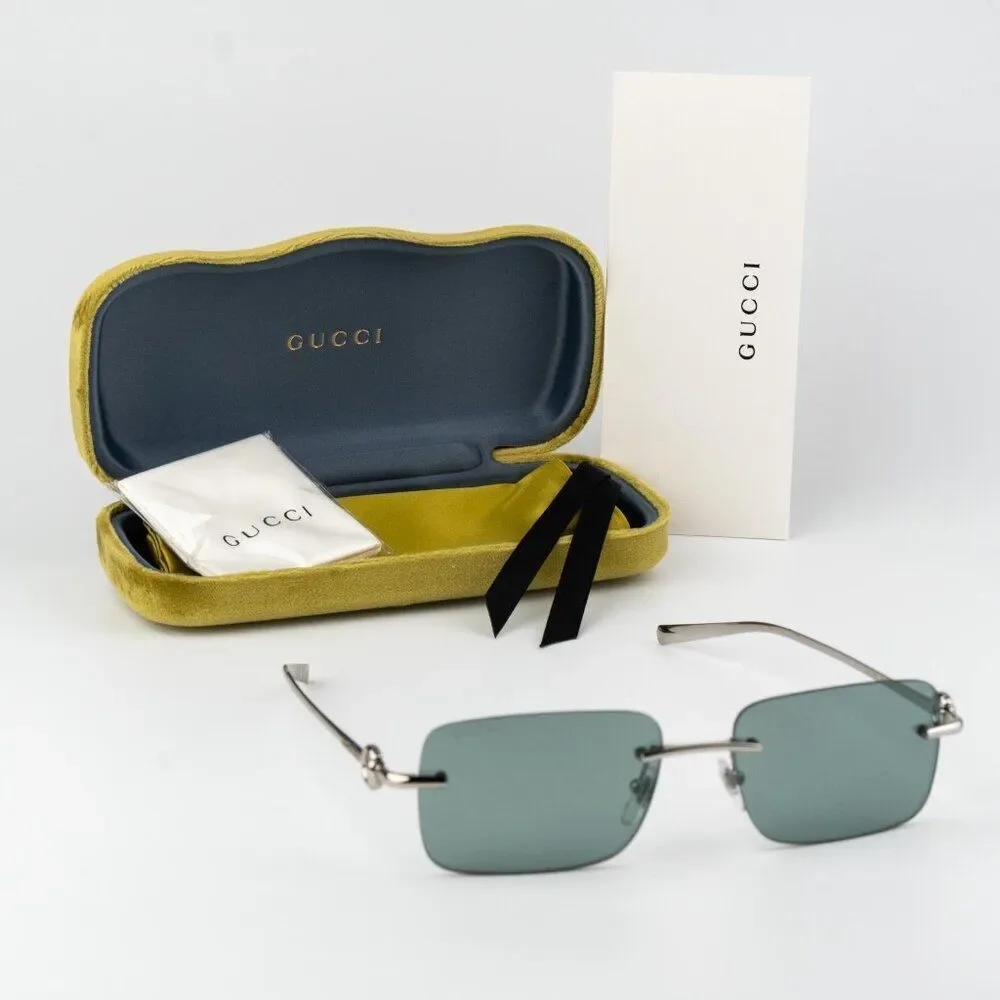 Gucci Men Sunglasses Silver Green Mirror Rectangle GG1703S 002 BRAND NEW